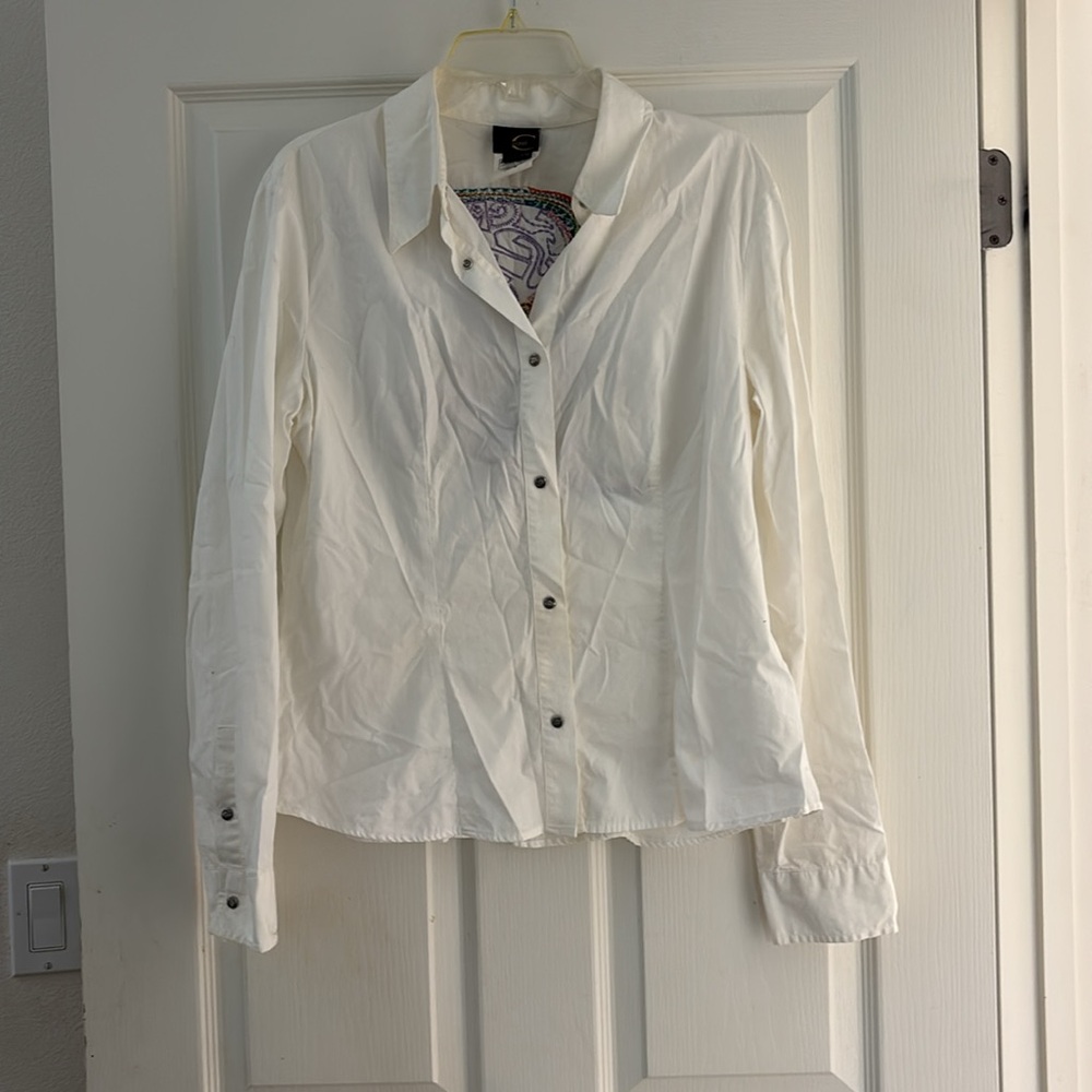 Just Cavalli White Gator Embroidered Snap Buttondown Shirt XXL - Picture 2 of 5